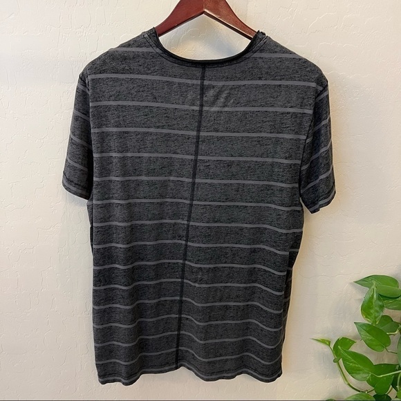 Helix single stitch Striped grey tshirt,short slv, released hem,button detail - Picture 3 of 10
